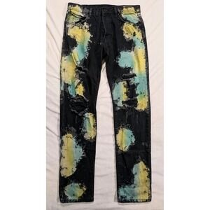 mnml Jeans Stretch Denim Distressed Paint Splatter Grunge Black Men's 34x34